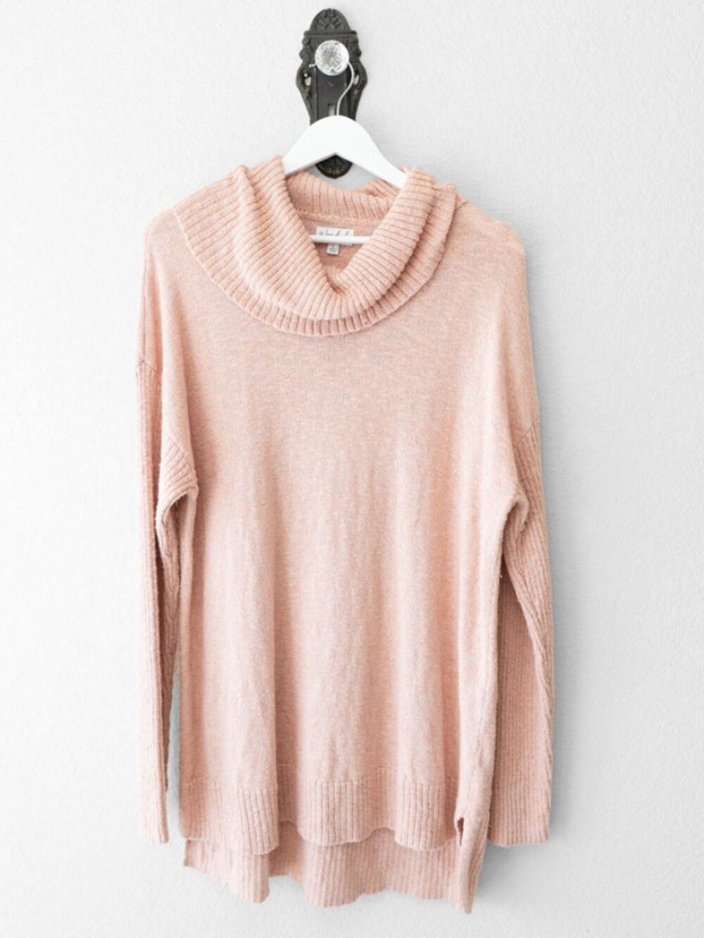 Wonderly Peachy Pink Cowl Neck Tunic Sweater Large Hi Lo Soft Cozy Knit Top
